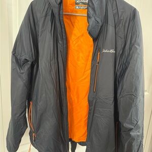 Eddie Bauer Men's Charcoal Jacket with Bright Orange Interior